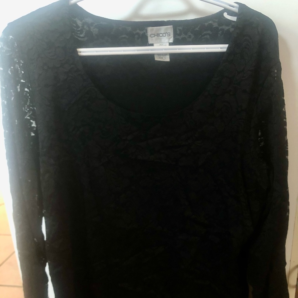 Chico’s Black long sleeve Lacey top Size 3